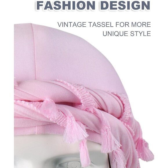 ⚡Men Women B- Lavender With White Tassel Satin Head Wraps Skull Cap Braid Turban - Picture 4 of 9